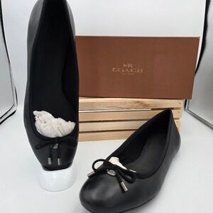 Coach Lara Silk Nappa Ballet Flats Womens 11 Black Leather Bow Q7642 Casual